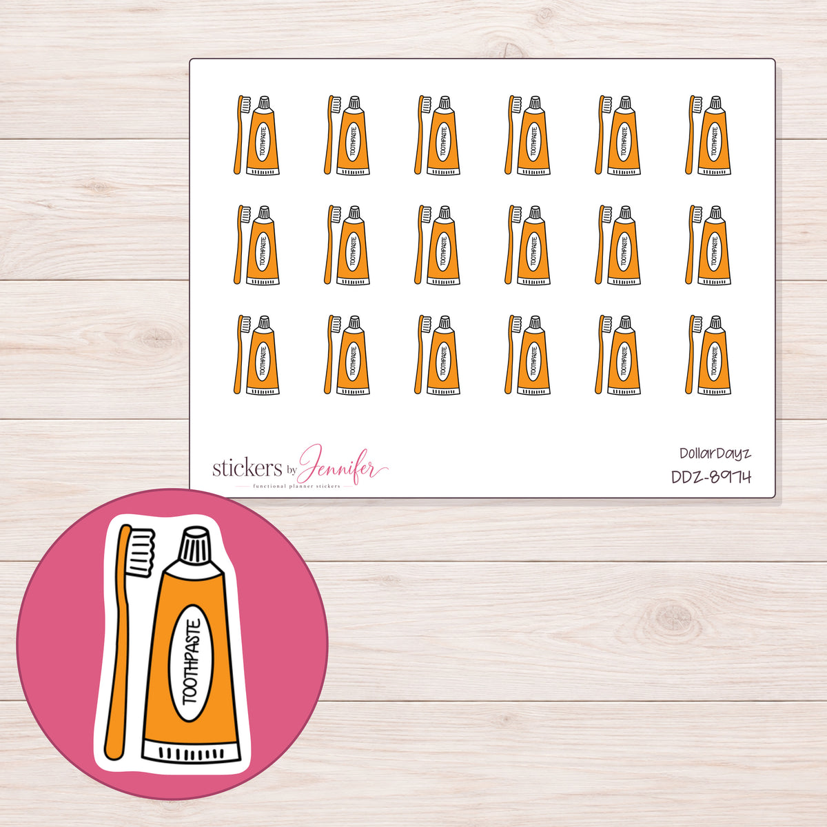 DDZ-8974 planner sticker sheet with enlarged sticker detail