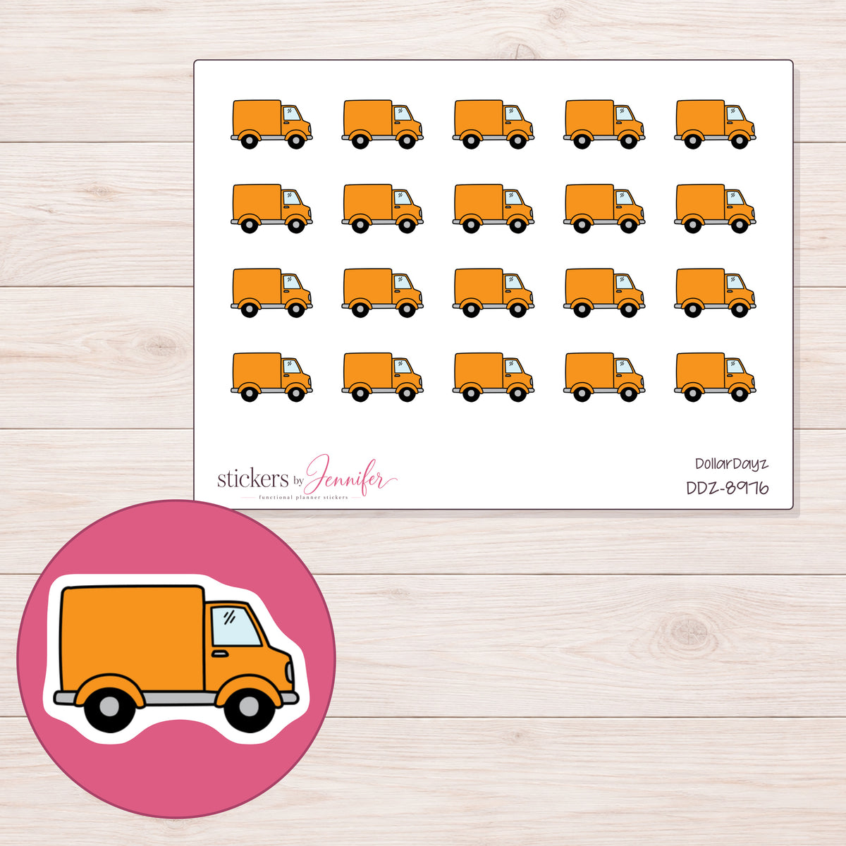 DDZ-8976 planner sticker sheet with enlarged sticker detail