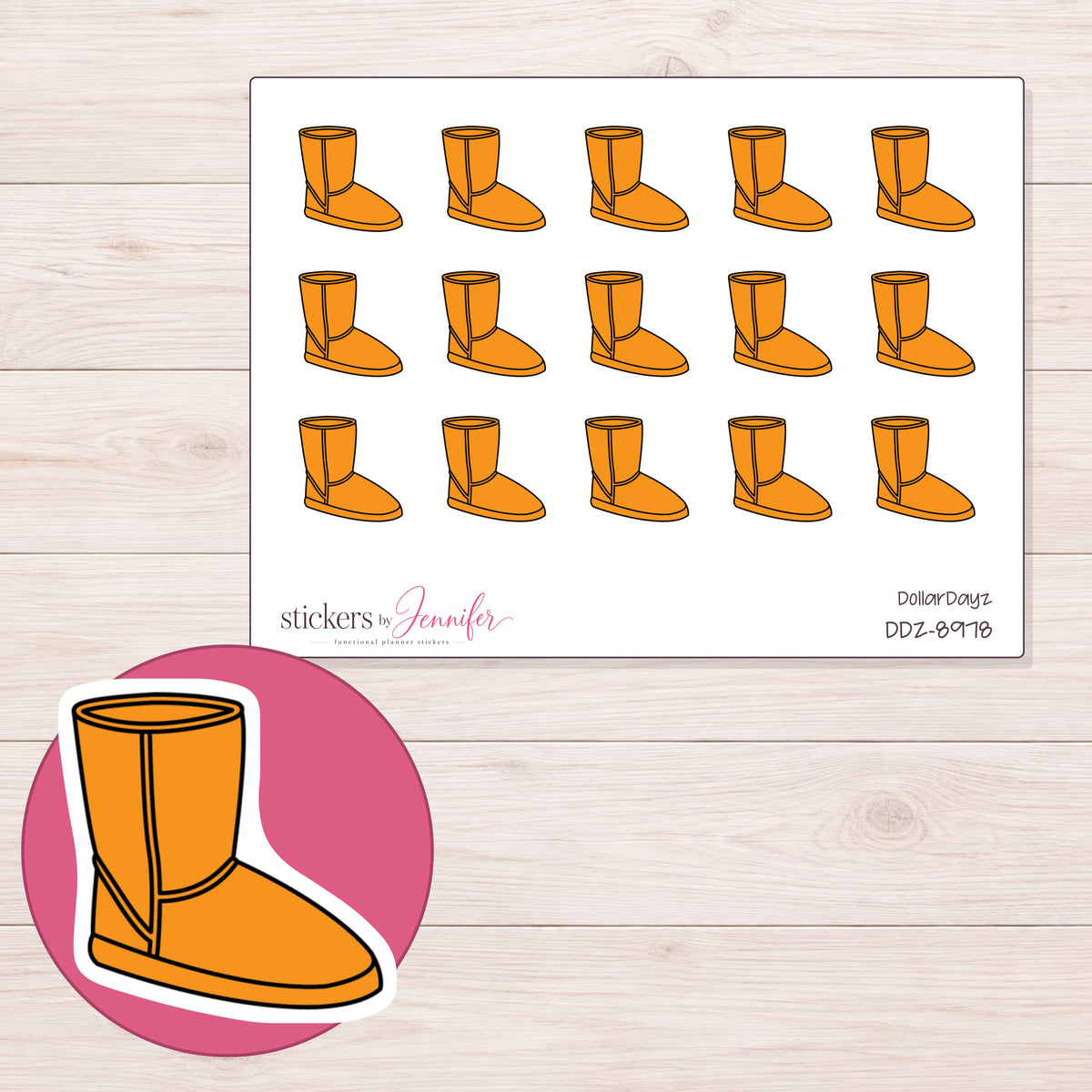 DDZ-8978 planner sticker sheet with enlarged sticker detail