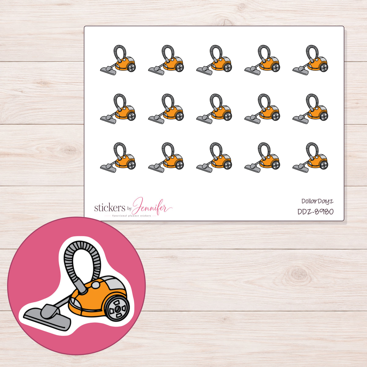 DDZ-8980 planner sticker sheet with enlarged sticker detail