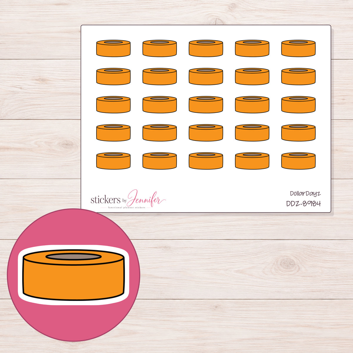DDZ-8984 planner sticker sheet with enlarged sticker detail