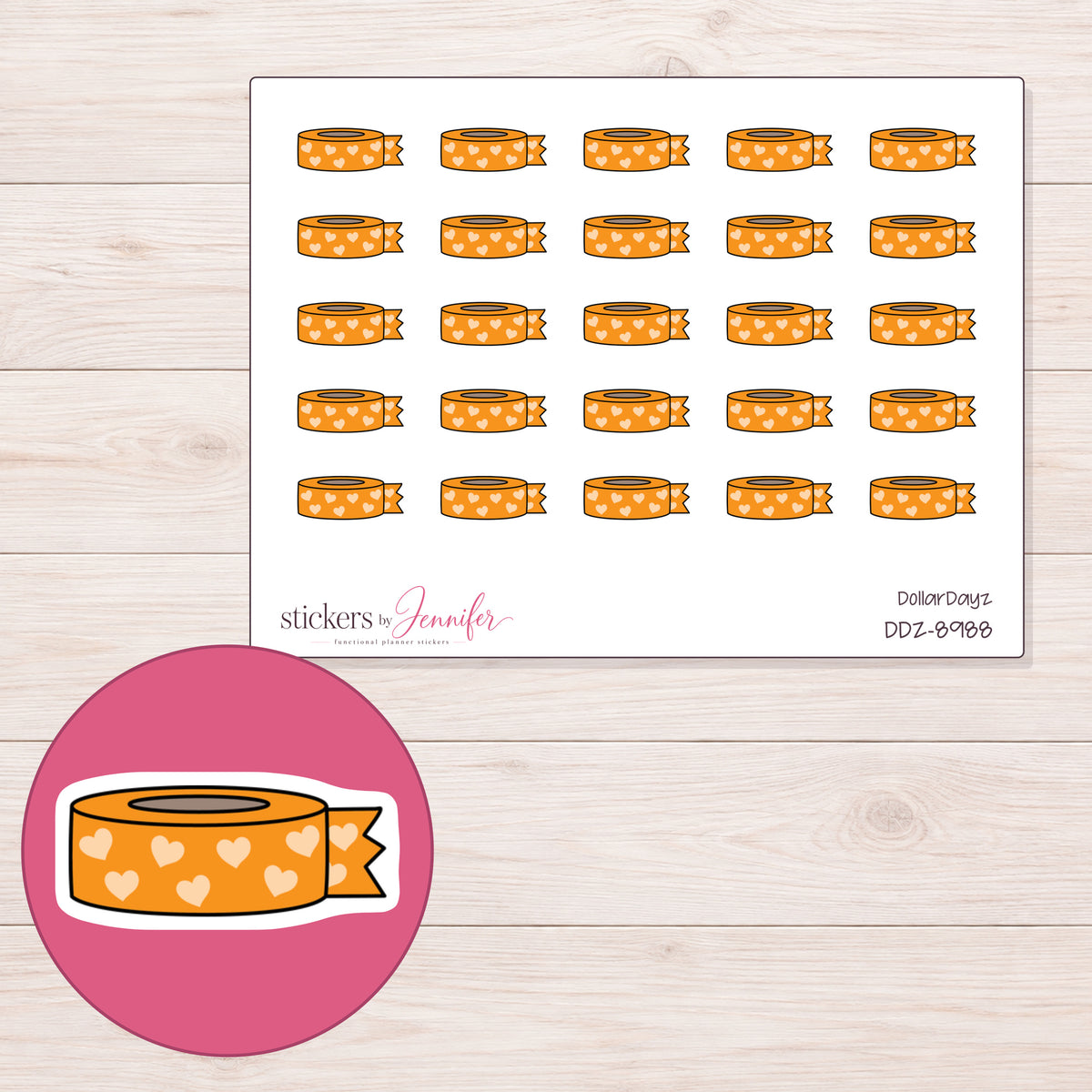DDZ-8988 planner sticker sheet with enlarged sticker detail