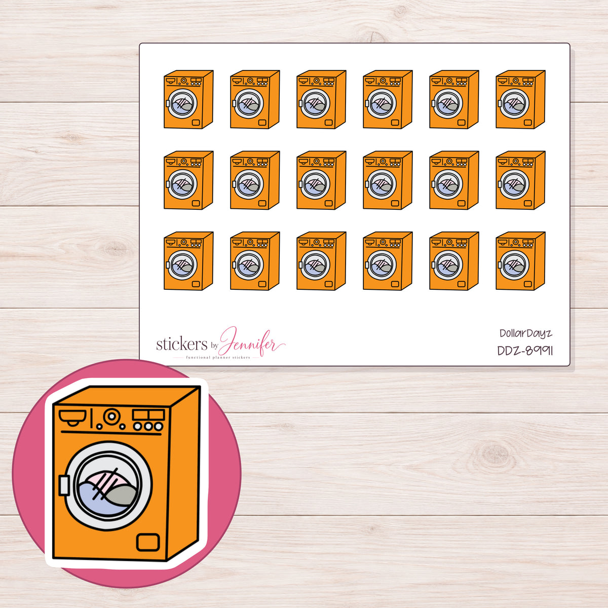 DDZ-8991 planner sticker sheet with enlarged sticker detail