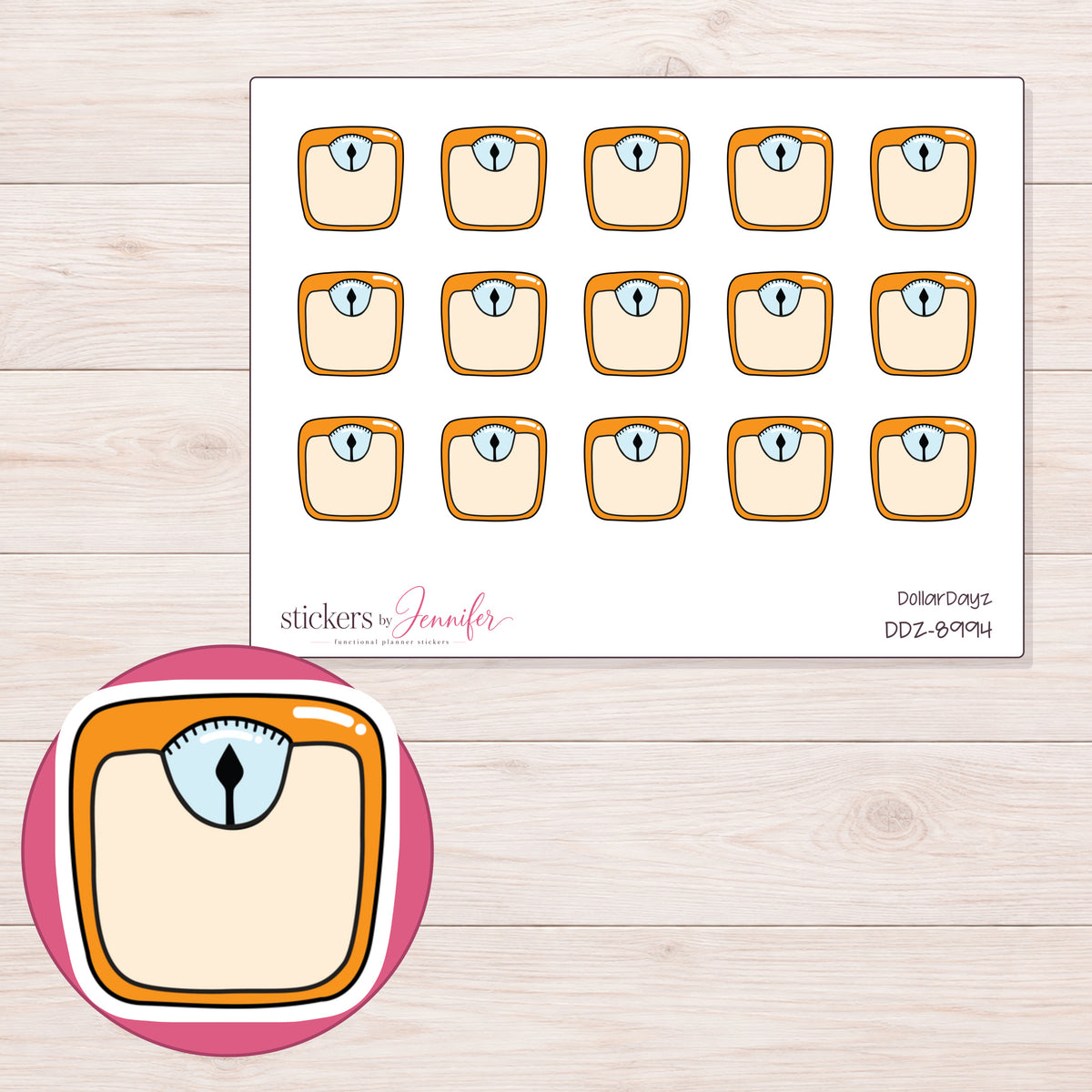 DDZ-8994 planner sticker sheet with enlarged sticker detail