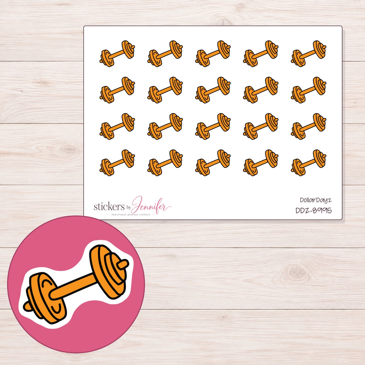 DDZ-8995 planner sticker sheet with enlarged sticker detail