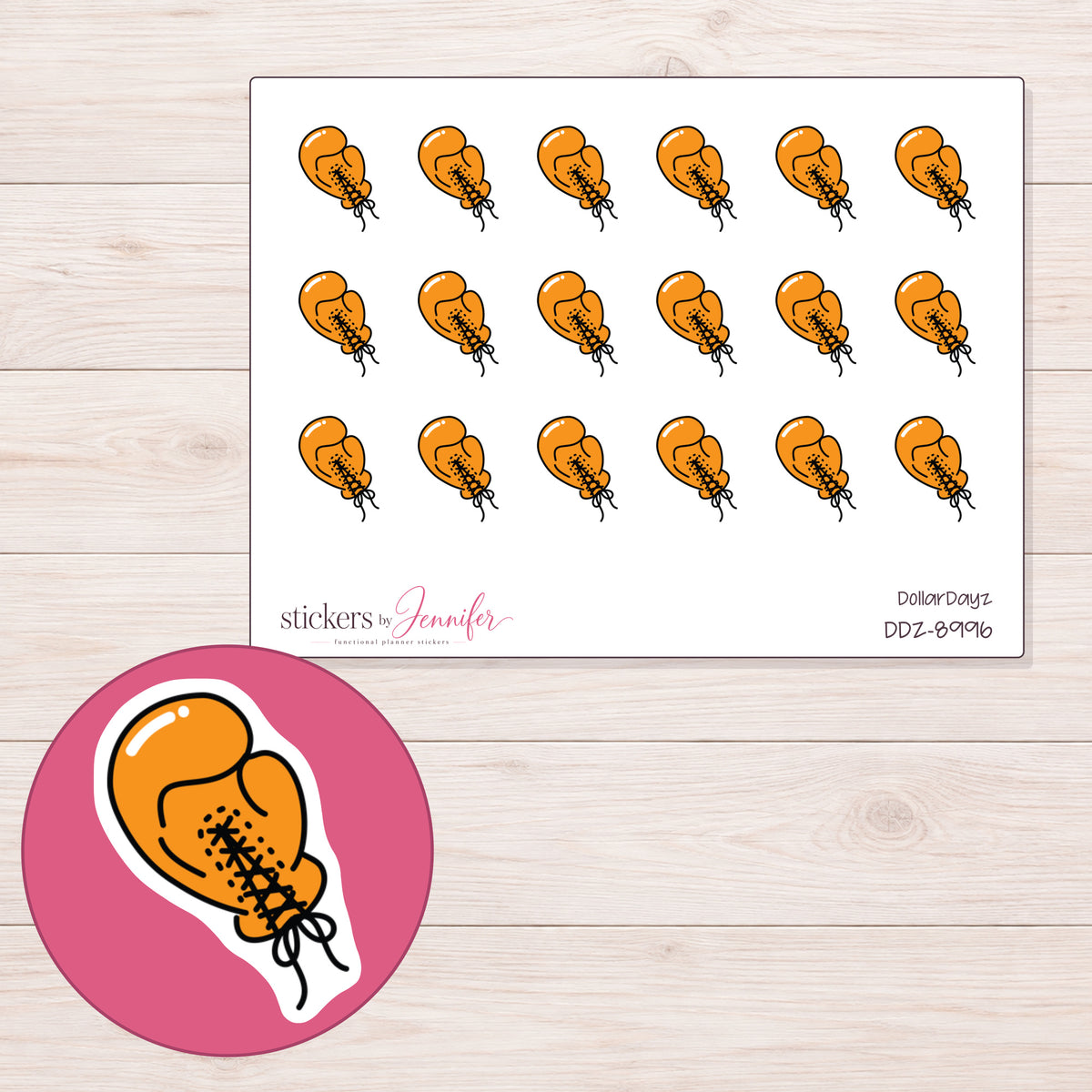 DDZ-8996 planner sticker sheet with enlarged sticker detail