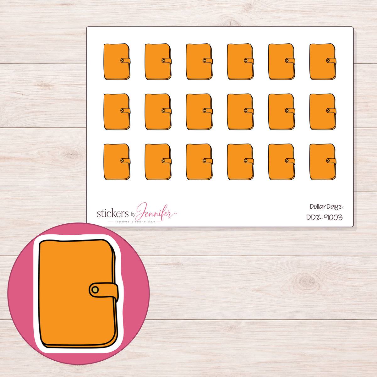 DDZ-9003 planner sticker sheet with enlarged sticker detail