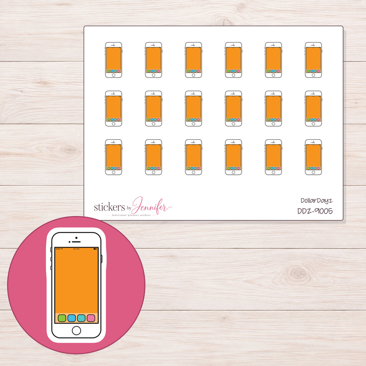 DDZ-9005 planner sticker sheet with enlarged sticker detail