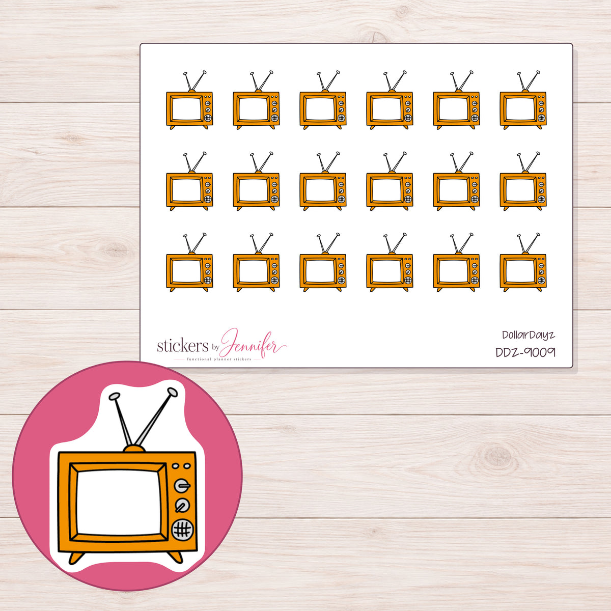 DDZ-9009 planner sticker sheet with enlarged sticker detail