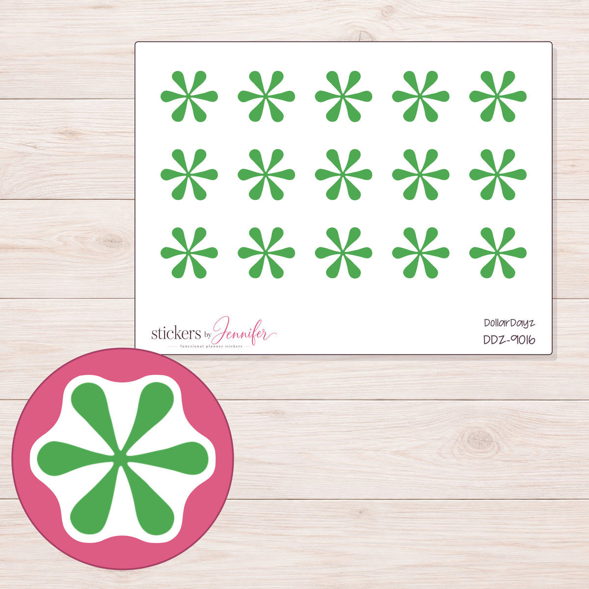 DDZ-9016 planner sticker sheet with enlarged sticker detail