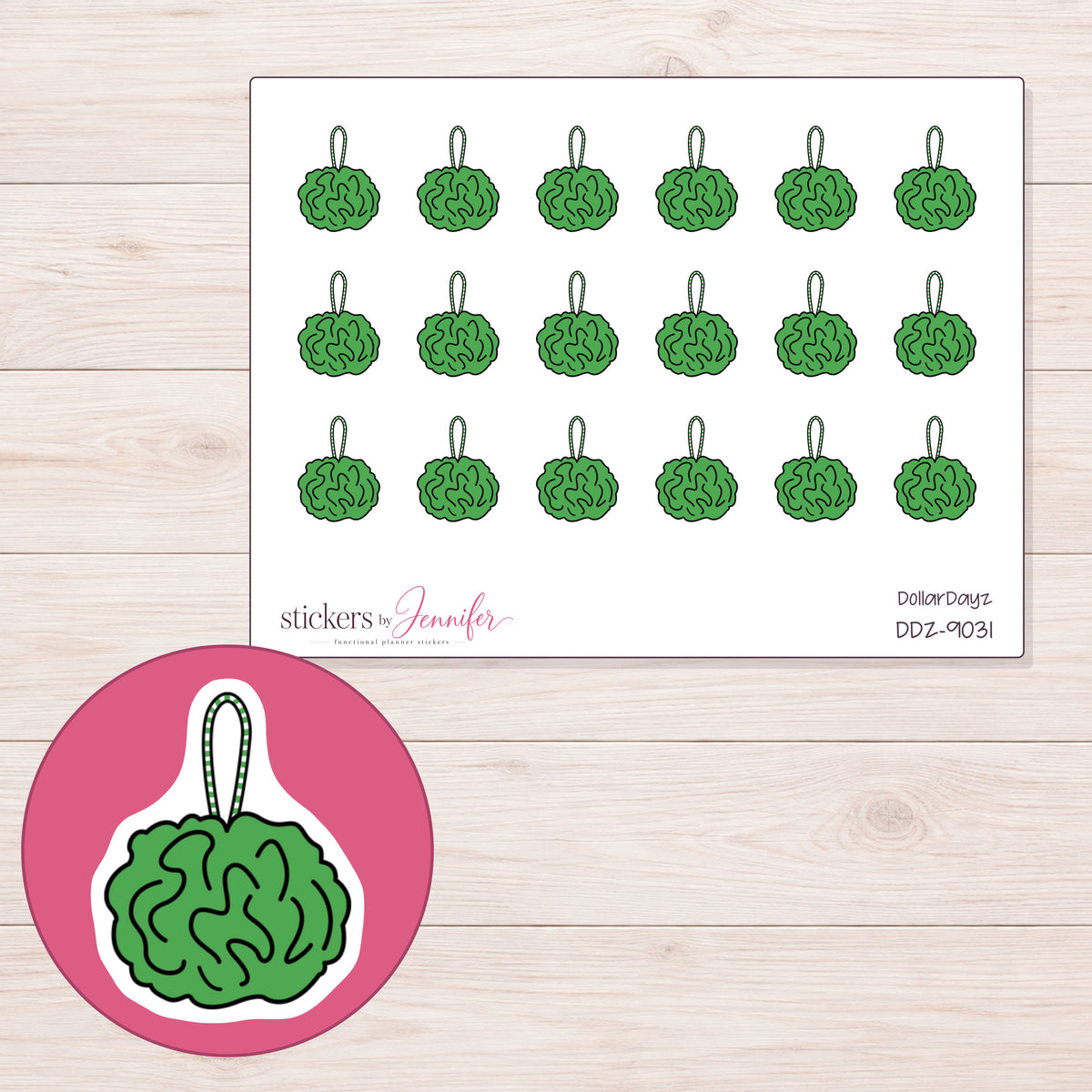DDZ-9031 planner sticker sheet with enlarged sticker detail