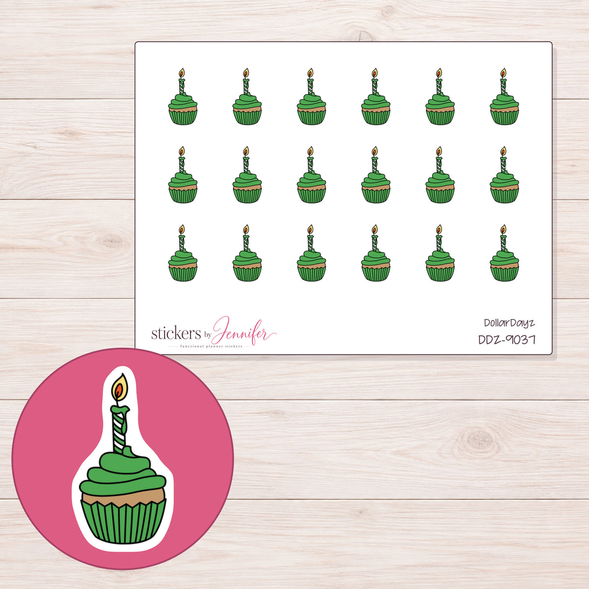 DDZ-9037 planner sticker sheet with enlarged sticker detail
