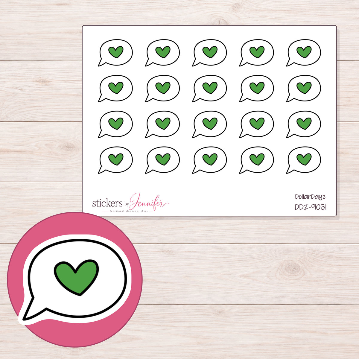 DDZ-9051 planner sticker sheet with enlarged sticker detail