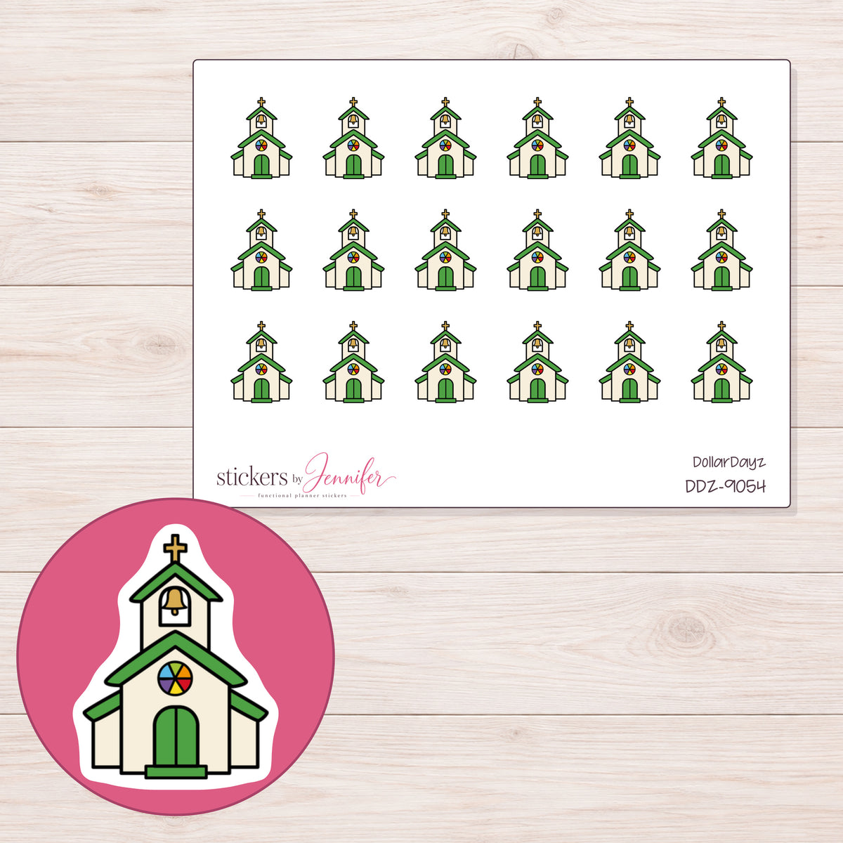 DDZ-9054 planner sticker sheet with enlarged sticker detail