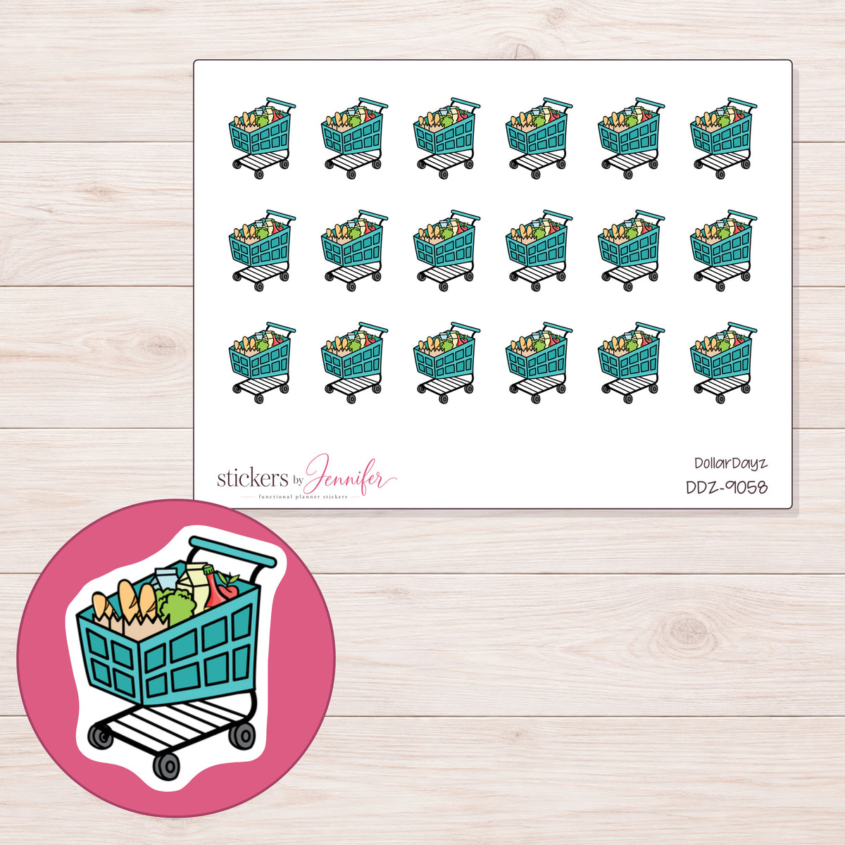 DDZ-9058 planner sticker sheet with enlarged sticker detail