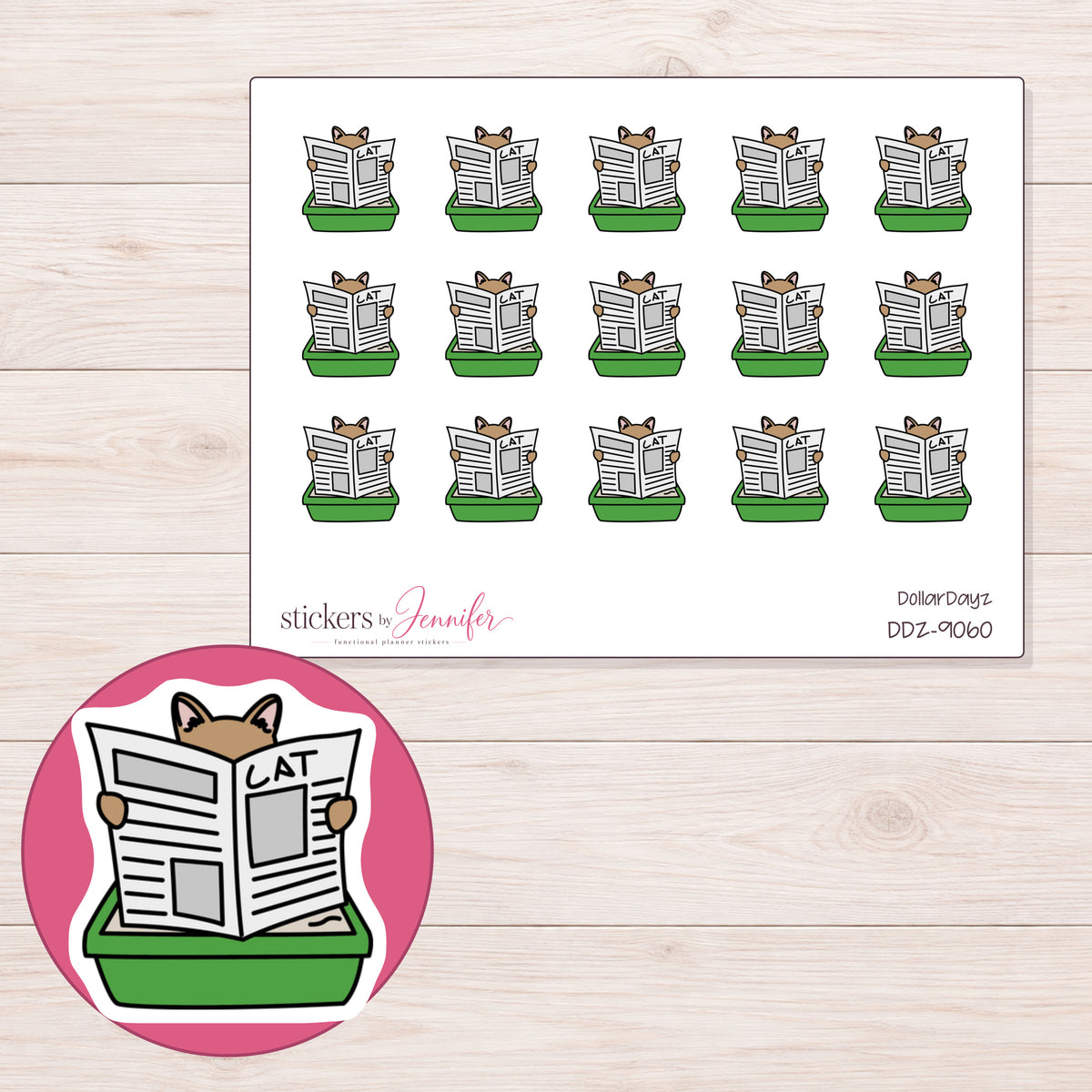 DDZ-9060 planner sticker sheet with enlarged sticker detail
