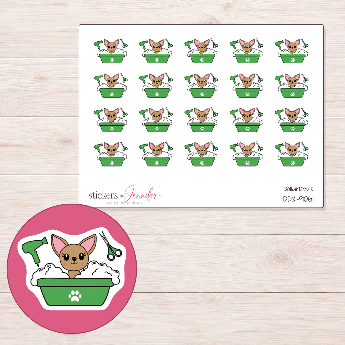 DDZ-9061 planner sticker sheet with enlarged sticker detail