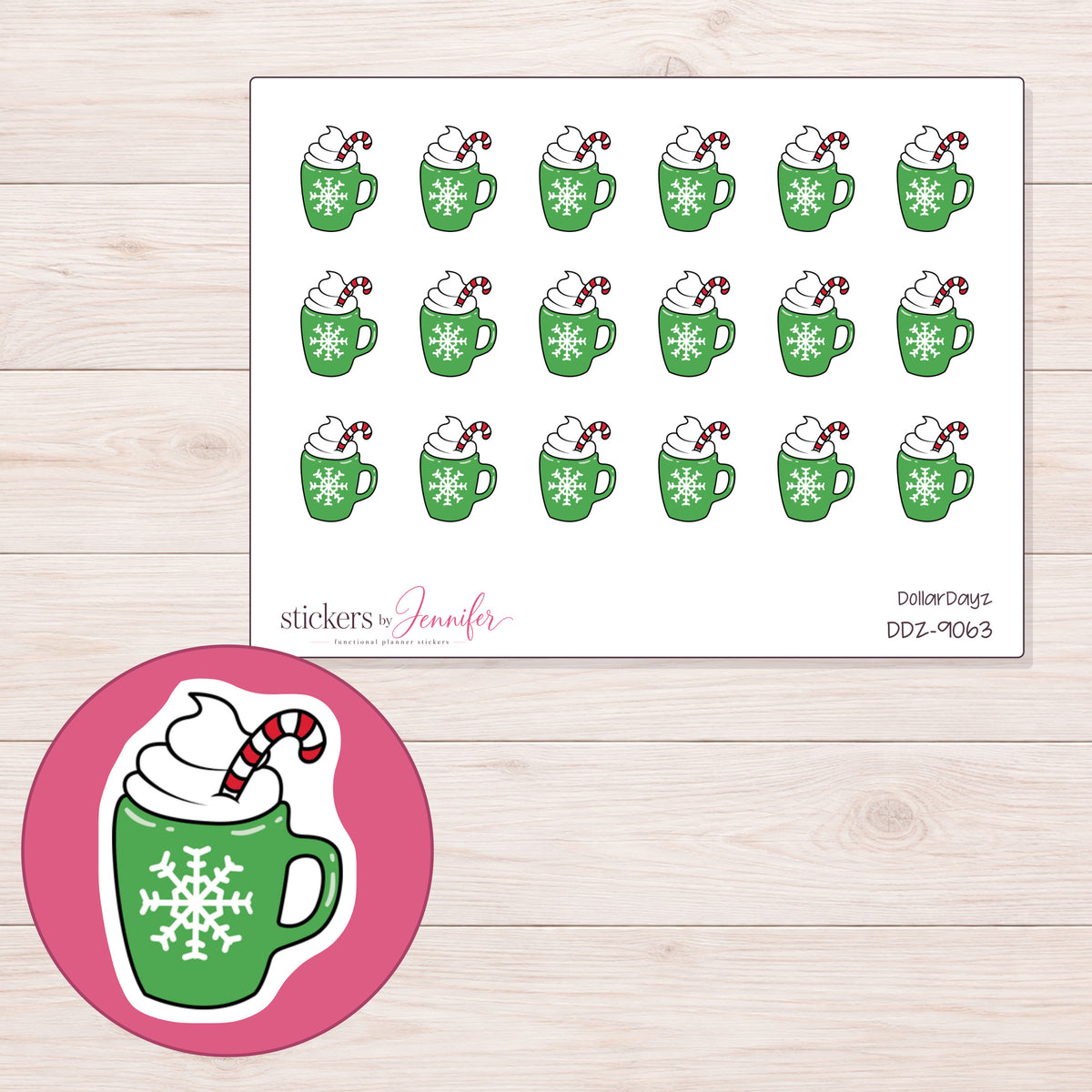 DDZ-9063 planner sticker sheet with enlarged sticker detail