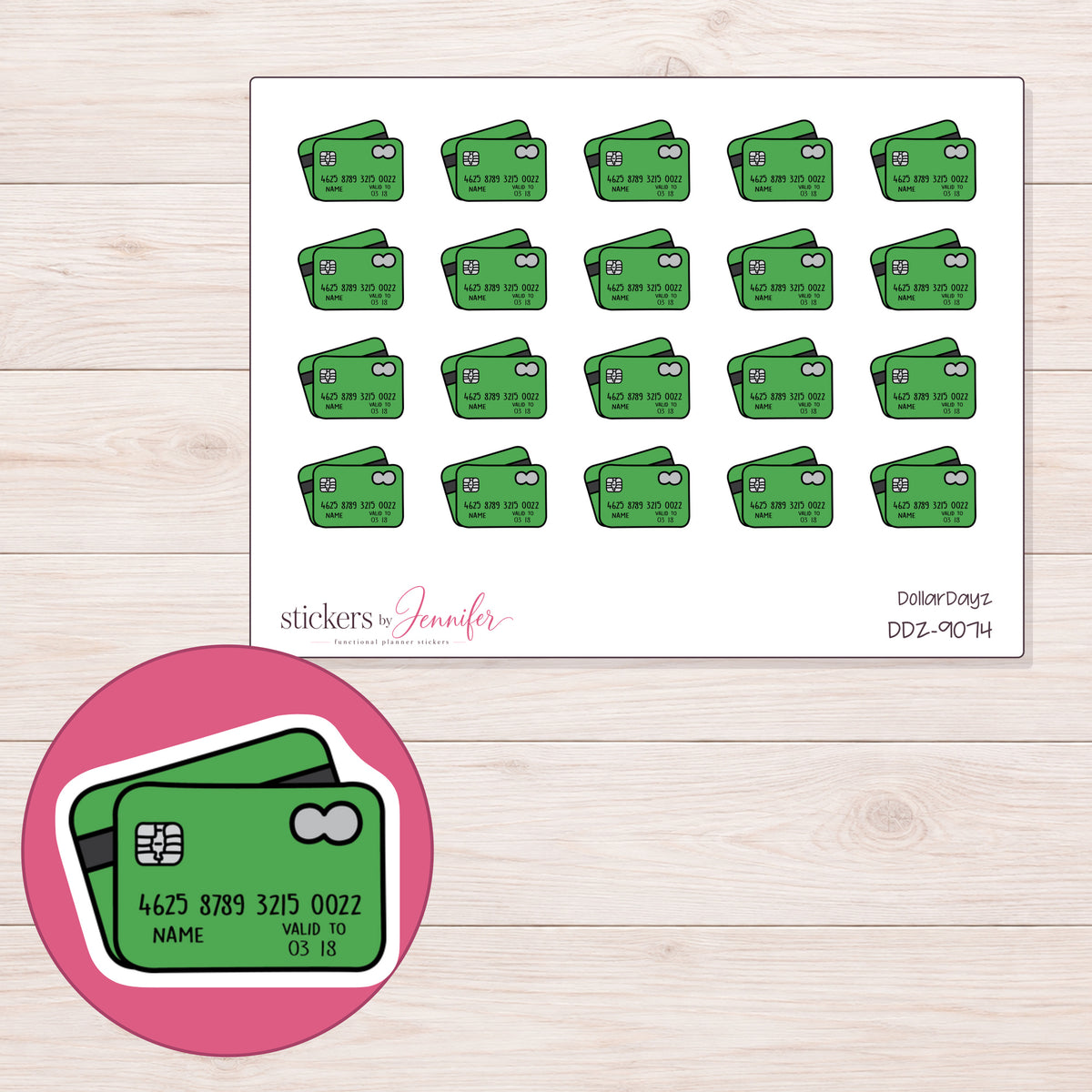 DDZ-9074 planner sticker sheet with enlarged sticker detail