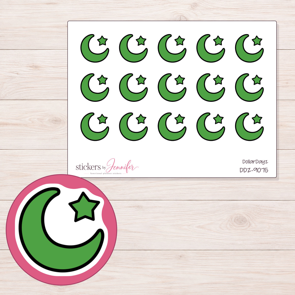 DDZ-9075 planner sticker sheet with enlarged sticker detail