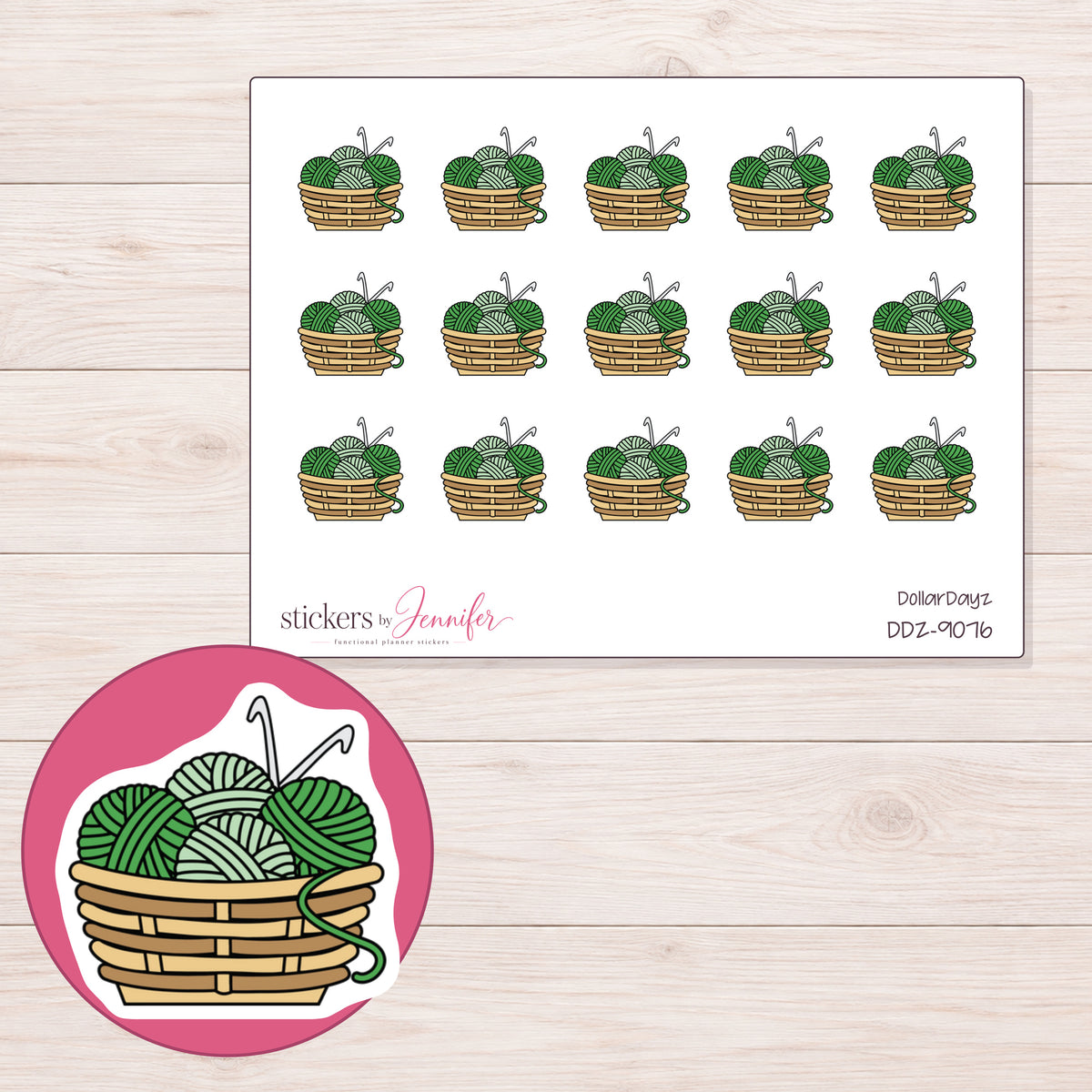 DDZ-9076 planner sticker sheet with enlarged sticker detail