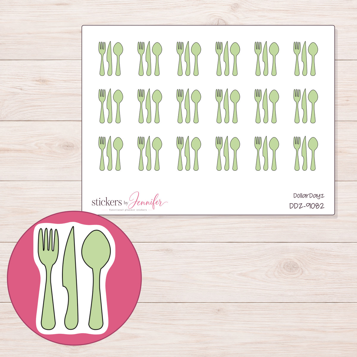 DDZ-9082 planner sticker sheet with enlarged sticker detail