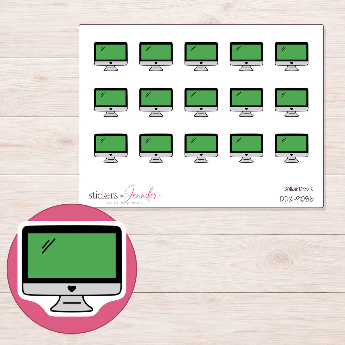 DDZ-9086 planner sticker sheet with enlarged sticker detail