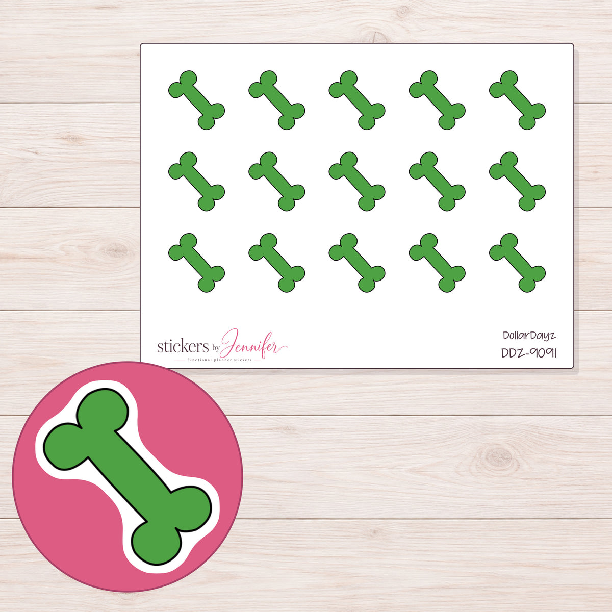 DDZ-9091 planner sticker sheet with enlarged sticker detail