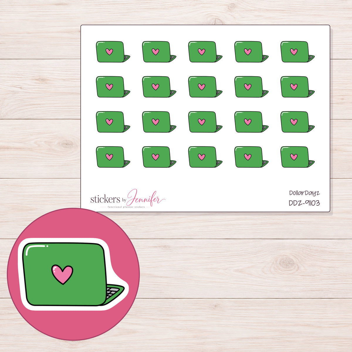 DDZ-9103 planner sticker sheet with enlarged sticker detail