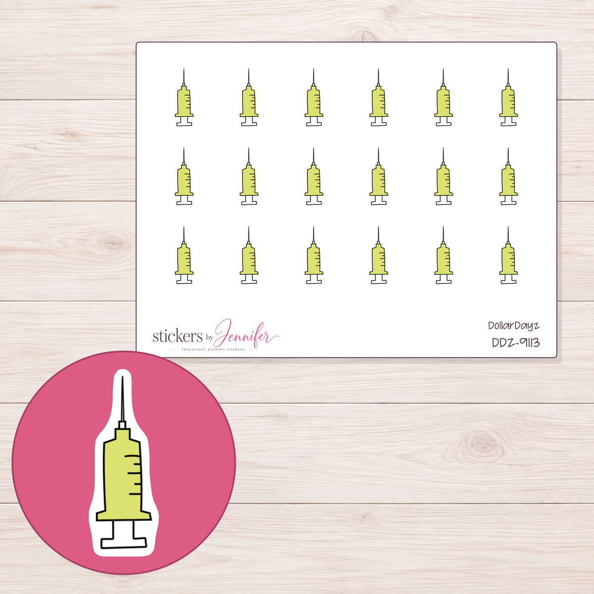 DDZ-9113 planner sticker sheet with enlarged sticker detail