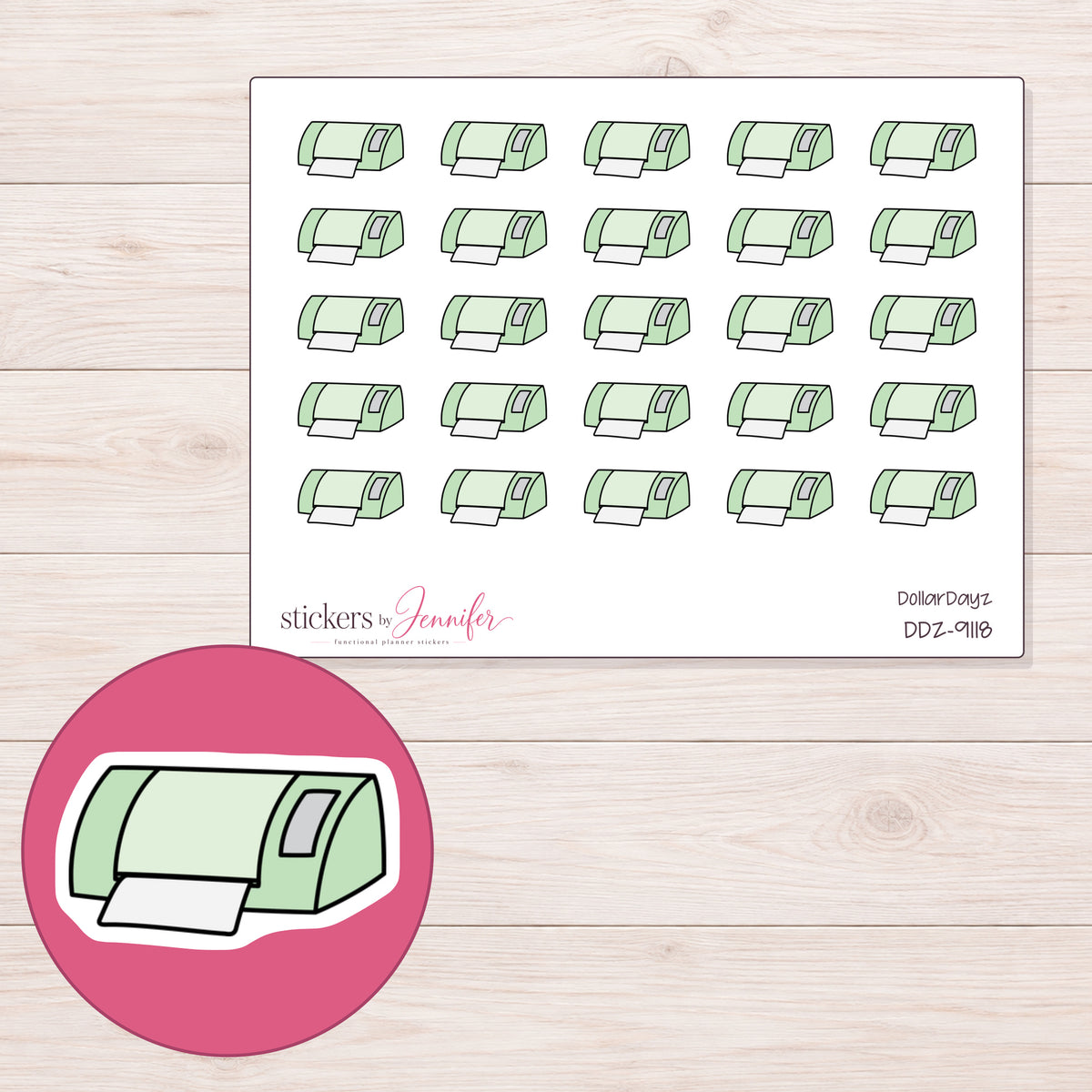 DDZ-9118 planner sticker sheet with enlarged sticker detail