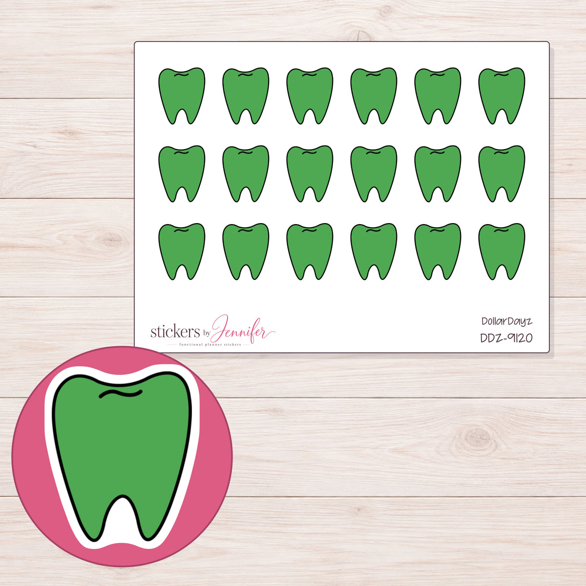 DDZ-9120 planner sticker sheet with enlarged sticker detail