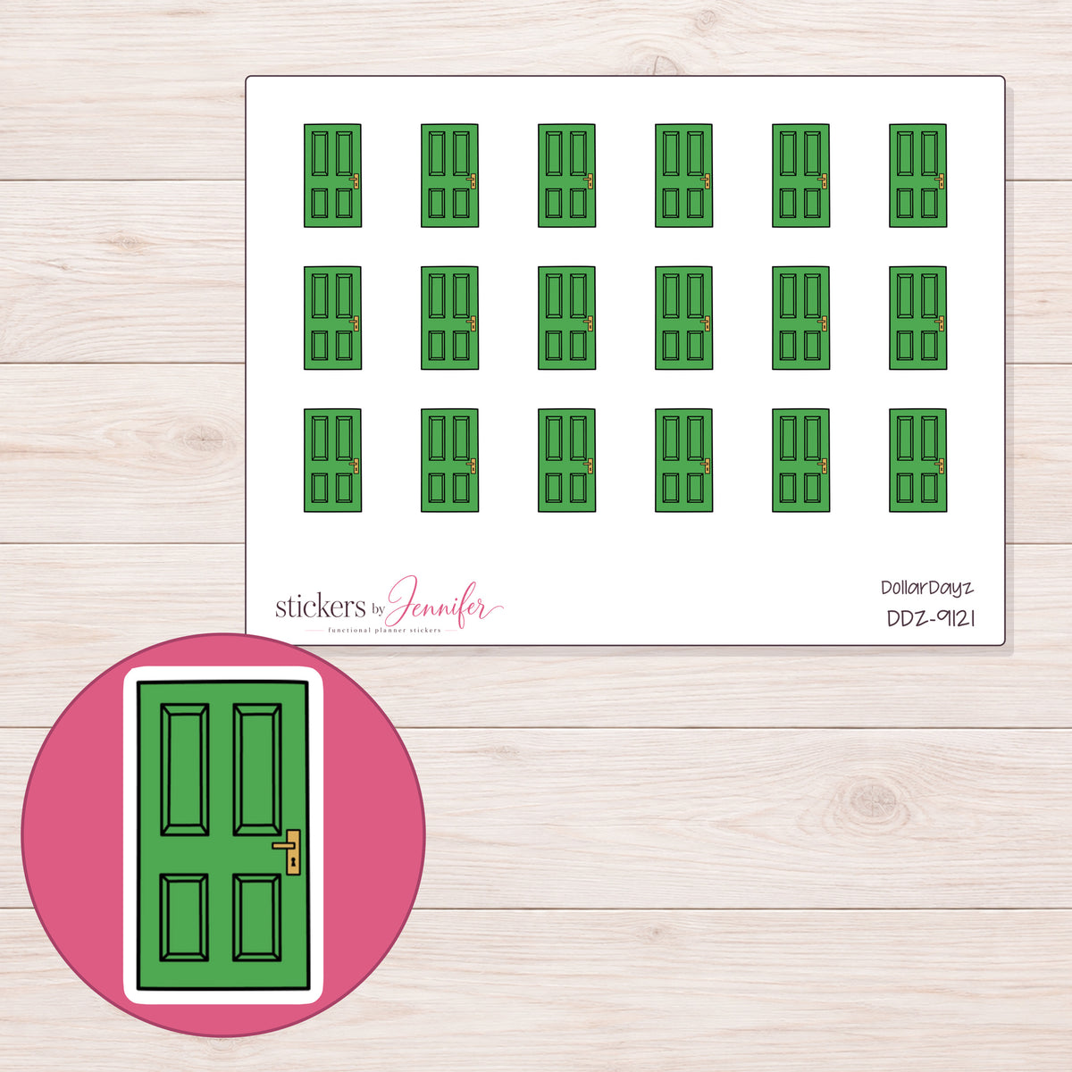 DDZ-9121 planner sticker sheet with enlarged sticker detail
