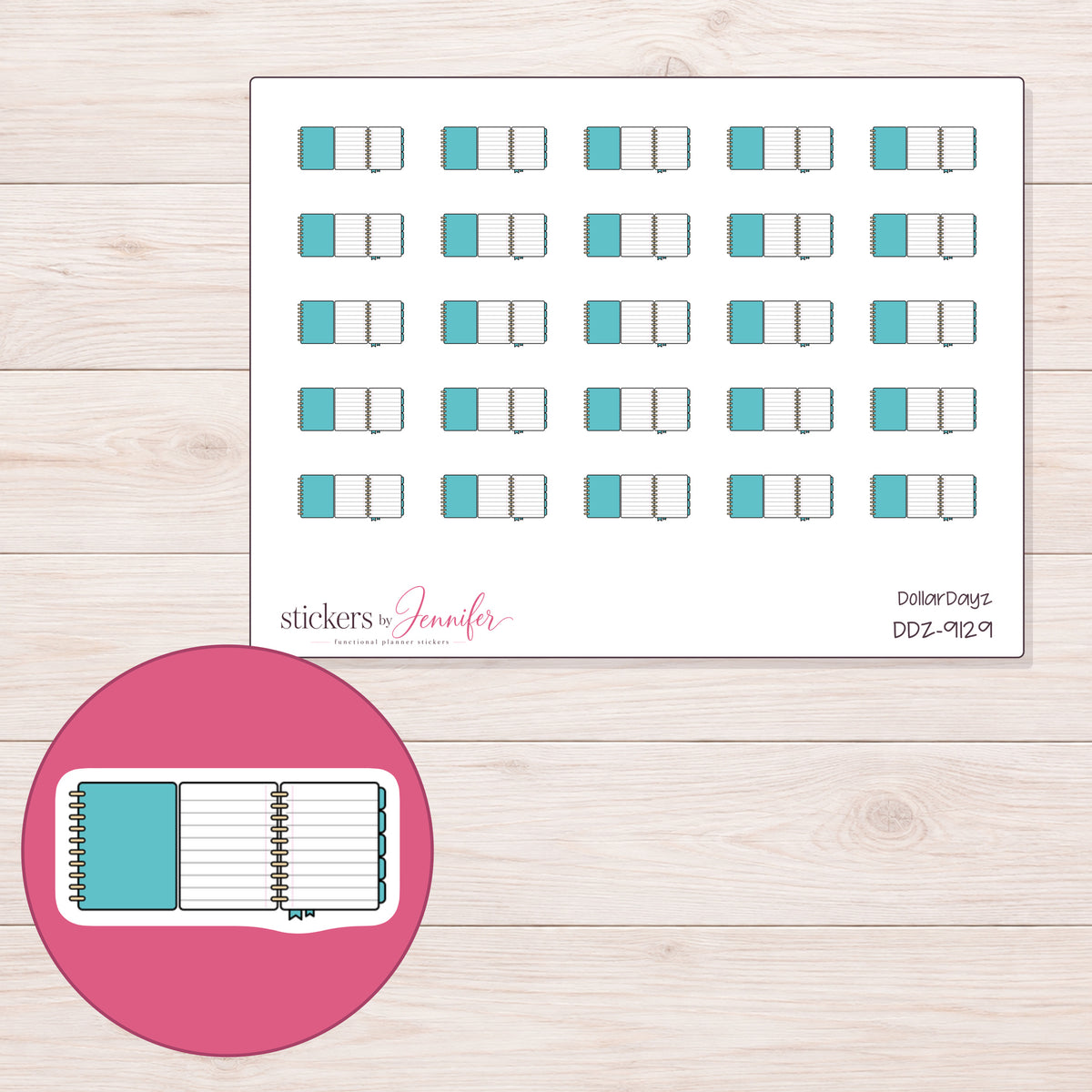 DDZ-9129 planner sticker sheet with enlarged sticker detail