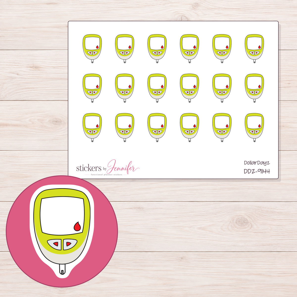 DDZ-9144 planner sticker sheet with enlarged sticker detail