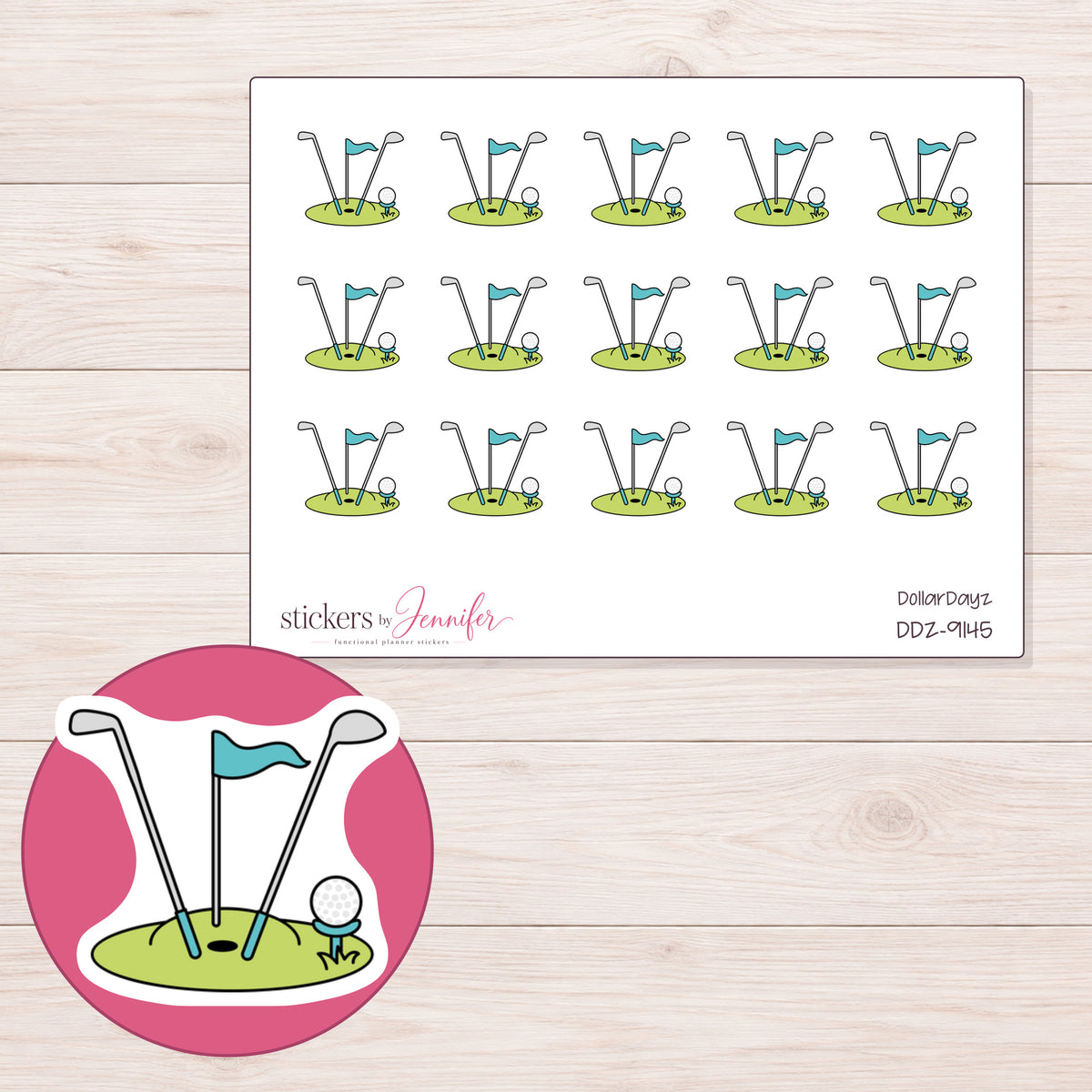 DDZ-9145 planner sticker sheet with enlarged sticker detail