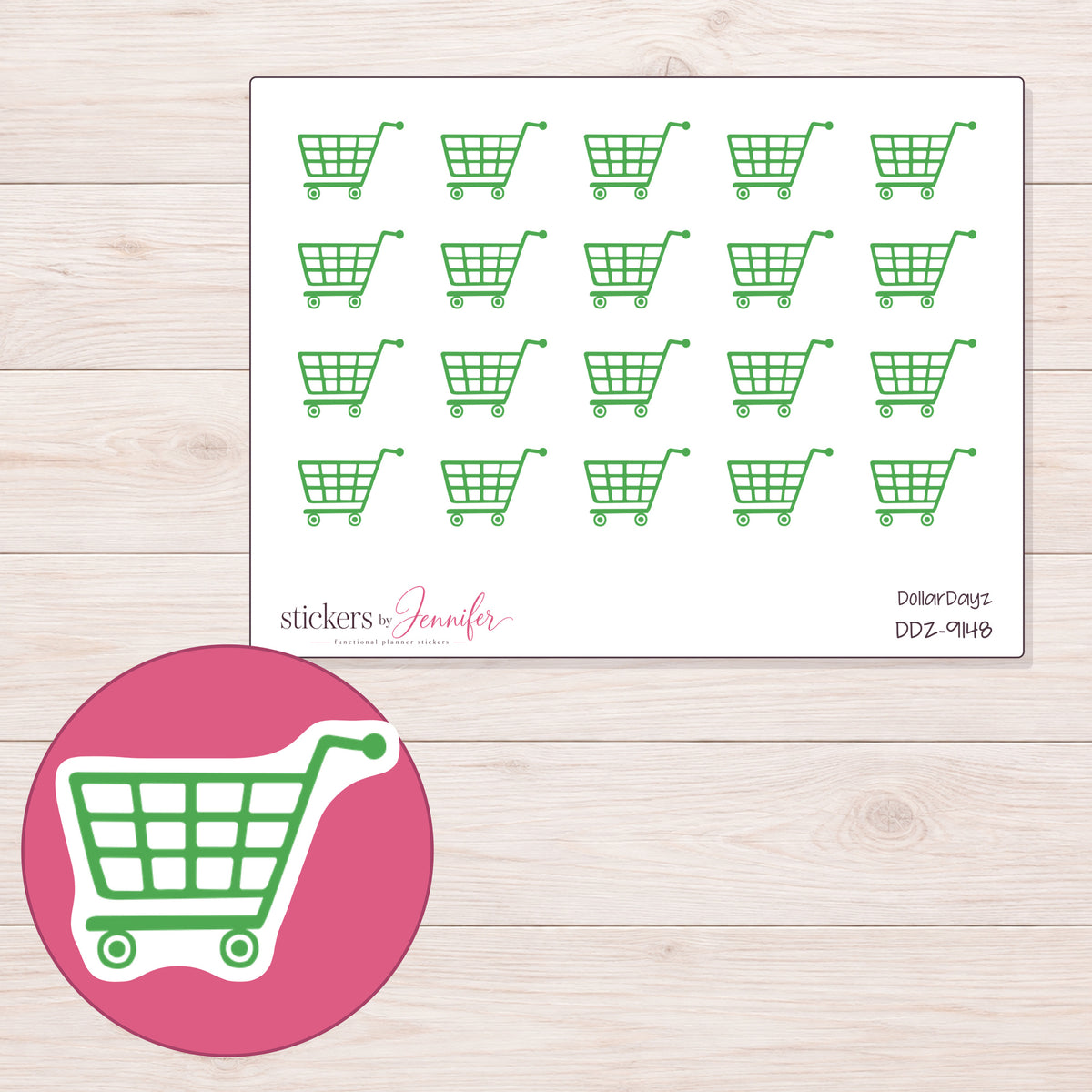 DDZ-9148 planner sticker sheet with enlarged sticker detail