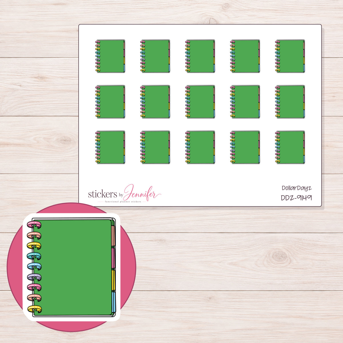 DDZ-9149 planner sticker sheet with enlarged sticker detail