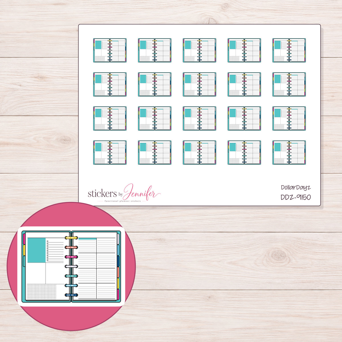 DDZ-9150 planner sticker sheet with enlarged sticker detail