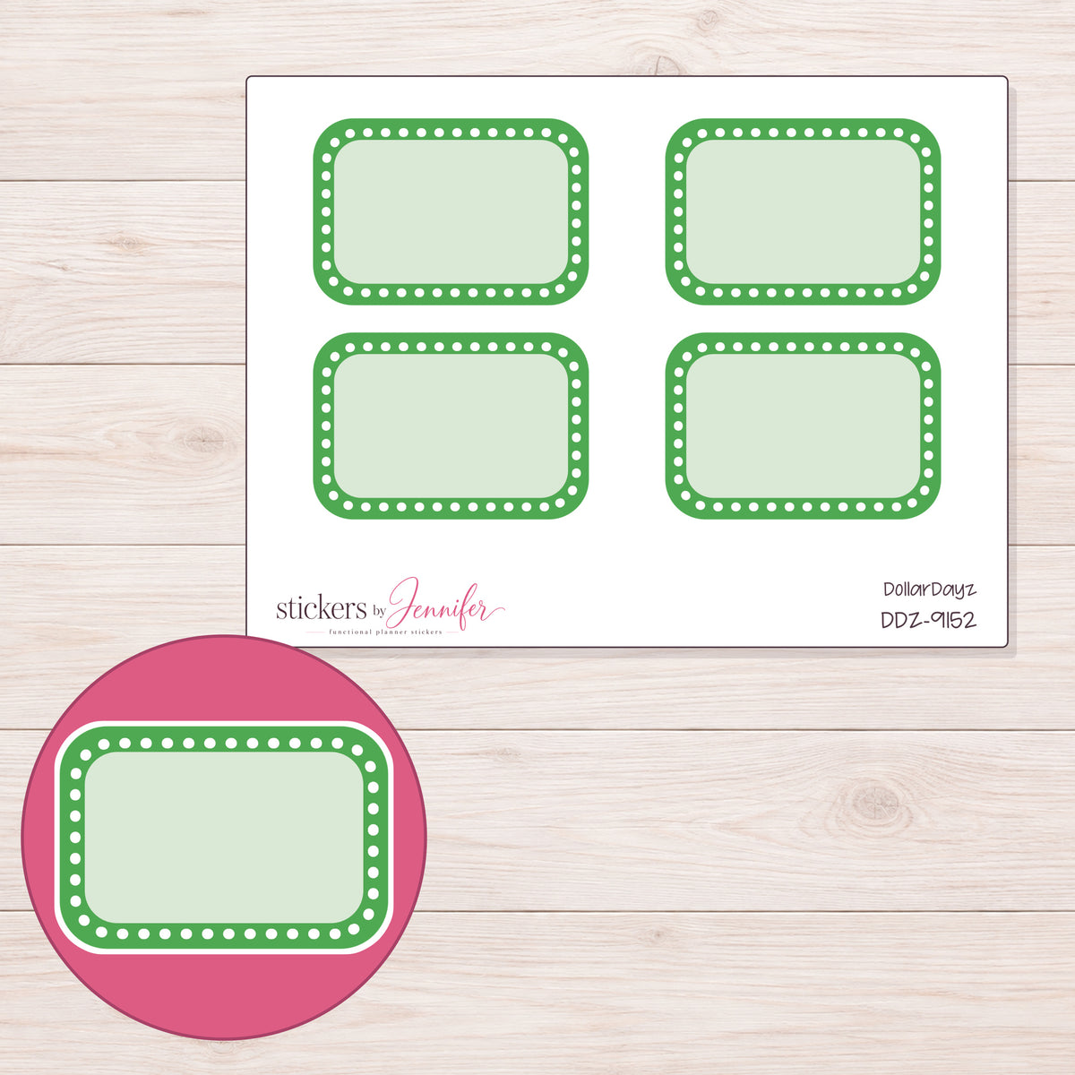 DDZ-9152 planner sticker sheet with enlarged sticker detail