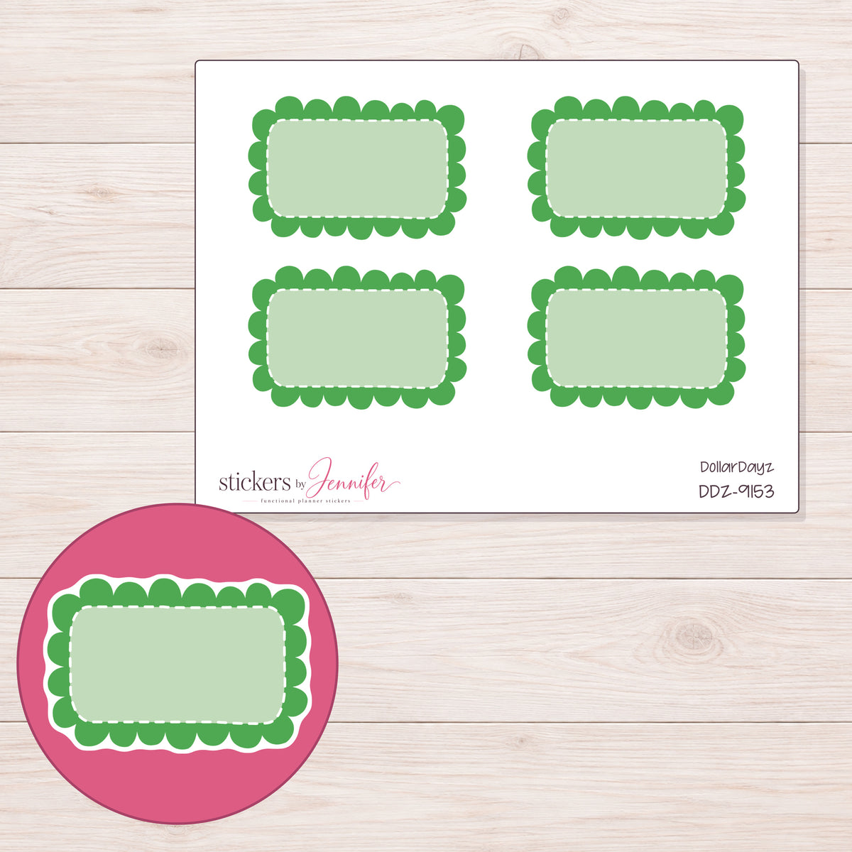 DDZ-9153 planner sticker sheet with enlarged sticker detail