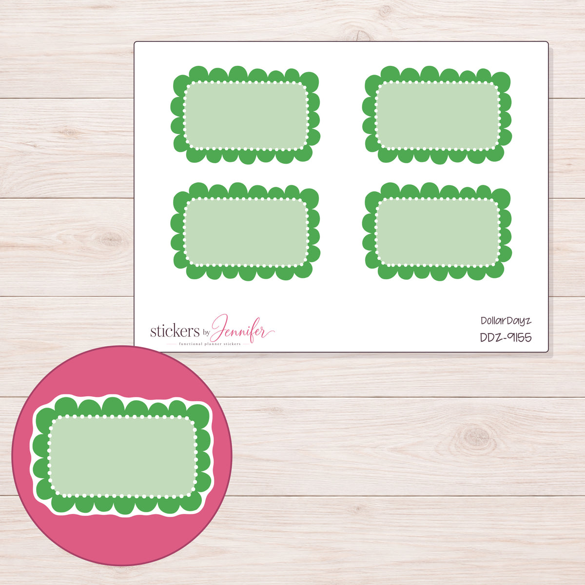 DDZ-9155 planner sticker sheet with enlarged sticker detail