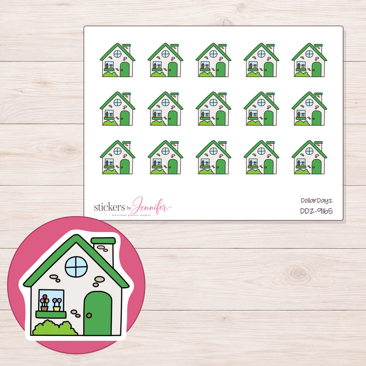 DDZ-9165 planner sticker sheet with enlarged sticker detail