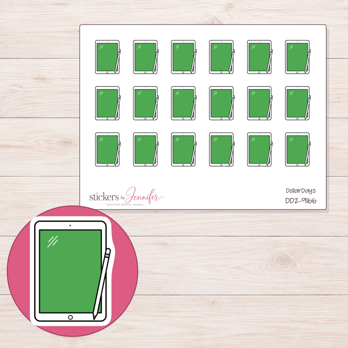 DDZ-9166 planner sticker sheet with enlarged sticker detail