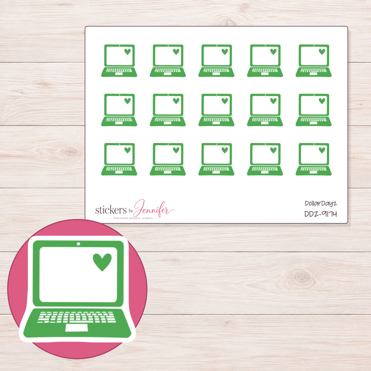 DDZ-9174 planner sticker sheet with enlarged sticker detail