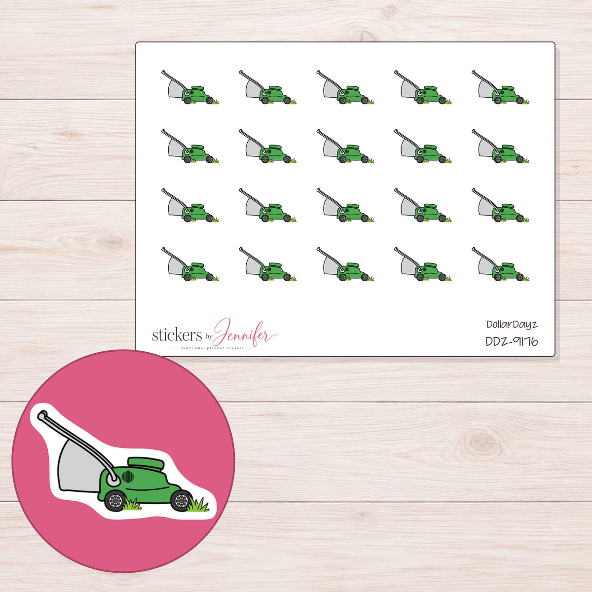 DDZ-9176 planner sticker sheet with enlarged sticker detail