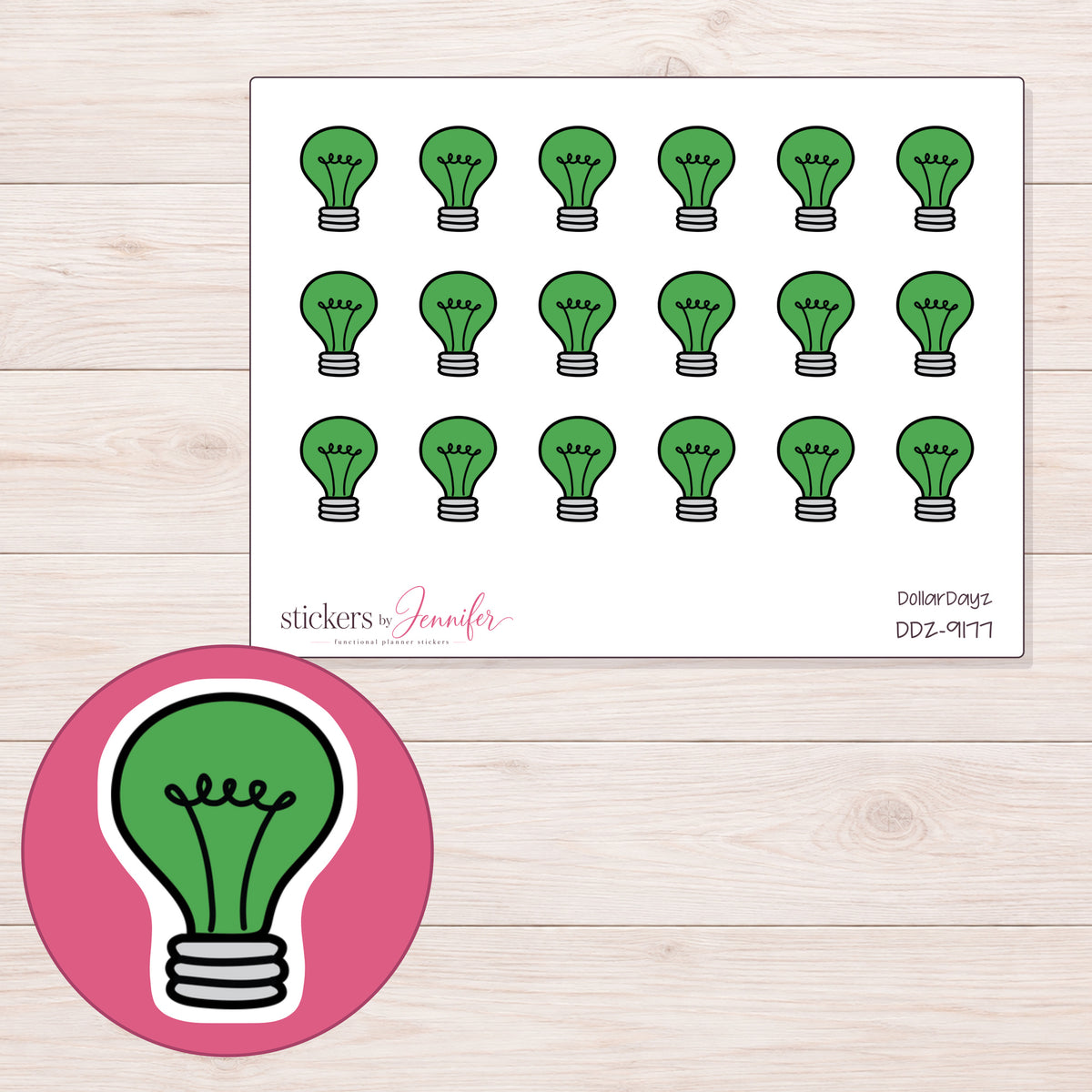 DDZ-9177 planner sticker sheet with enlarged sticker detail