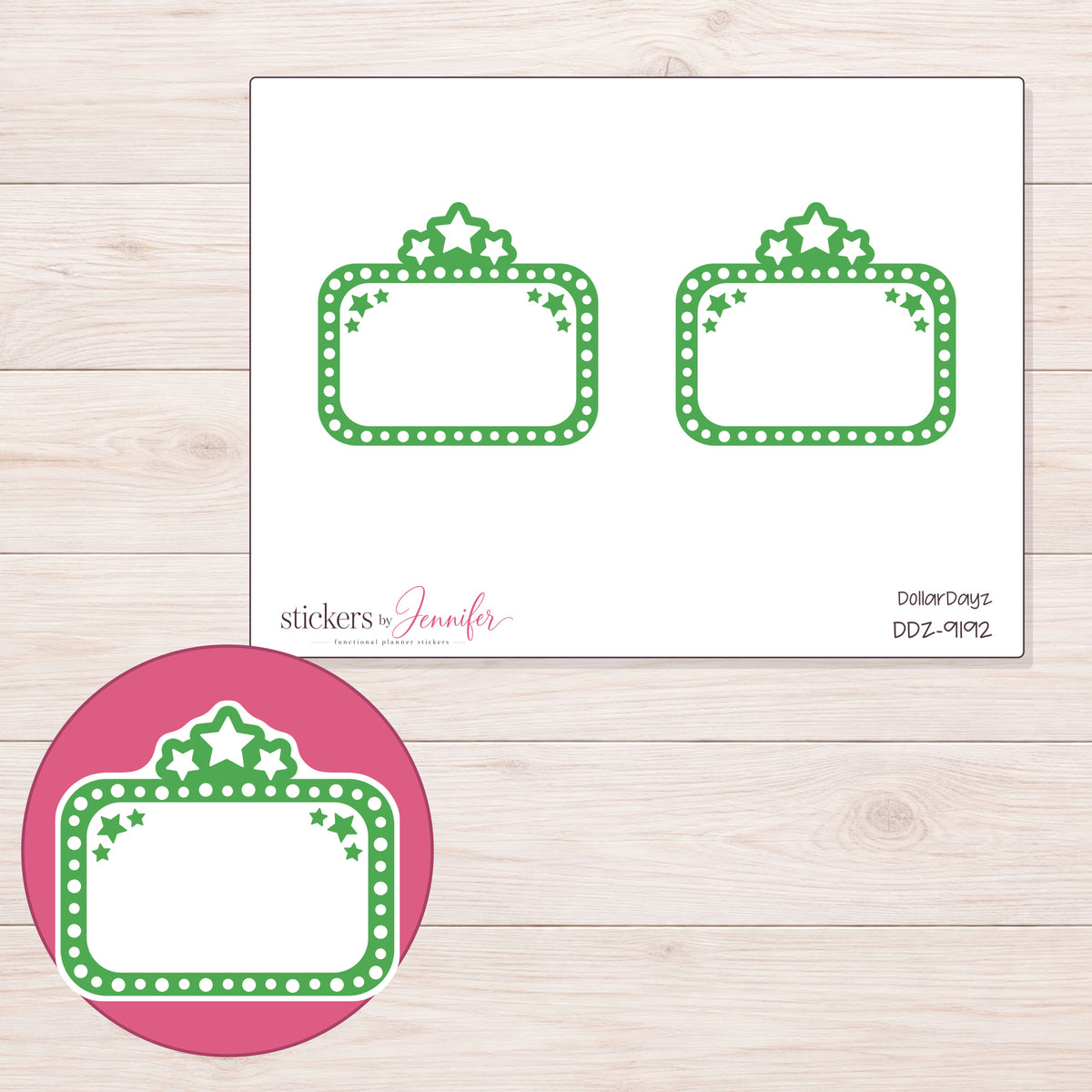 DDZ-9192 planner sticker sheet with enlarged sticker detail