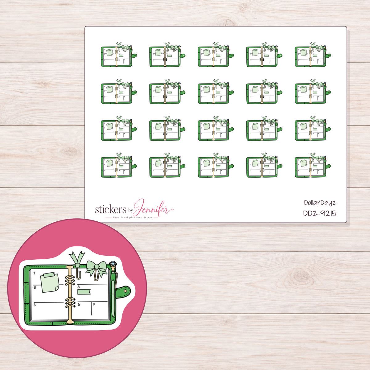 DDZ-9215 planner sticker sheet with enlarged sticker detail