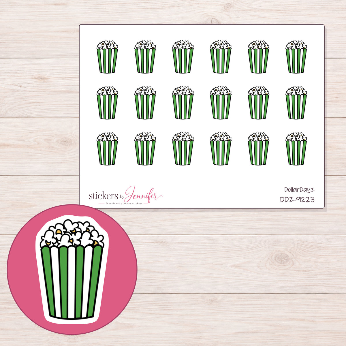 DDZ-9223 planner sticker sheet with enlarged sticker detail